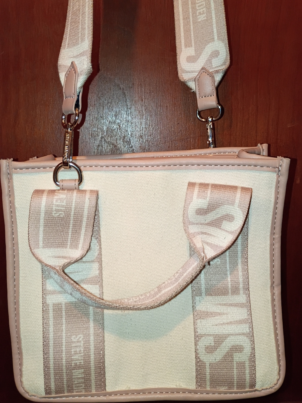 Steve Madden Cream and Light Pink Canvas Crossbody Tote